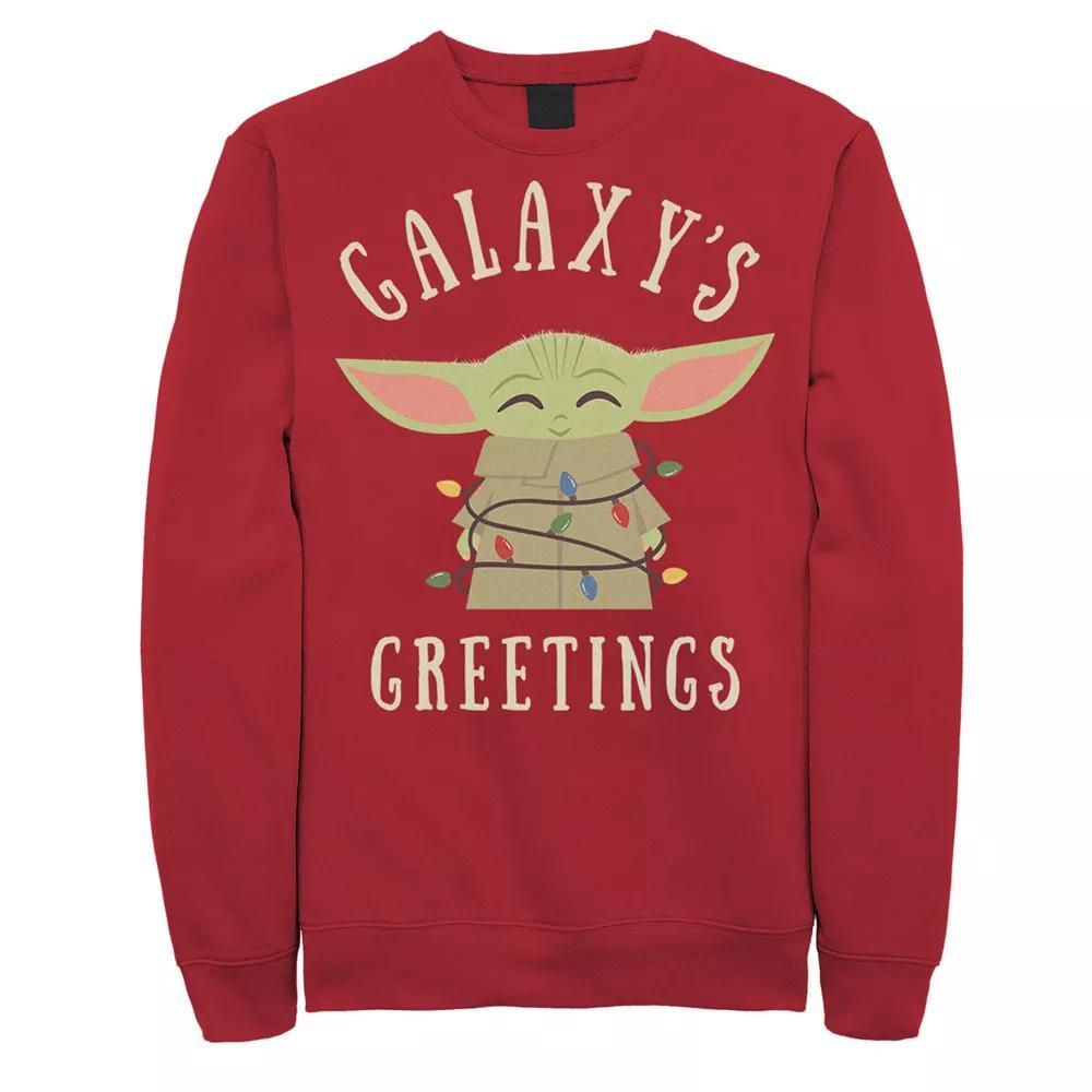 Men's Star Wars The Mandalorian The Child Galaxy's Greetings Text Sweatshirt, Size: Medium, Red Product Image