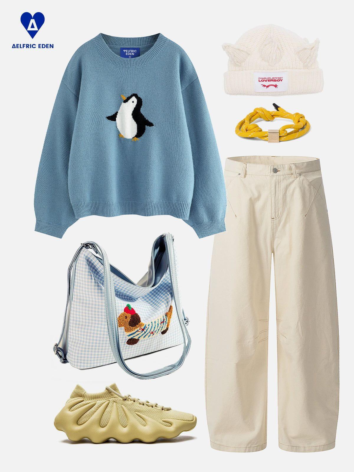 Aelfric Eden Cute Penguin Cropped Sweater Female Product Image