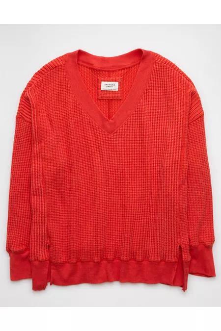 AE Big Hug V-Neck Waffle Sweatshirt Womens Product Image