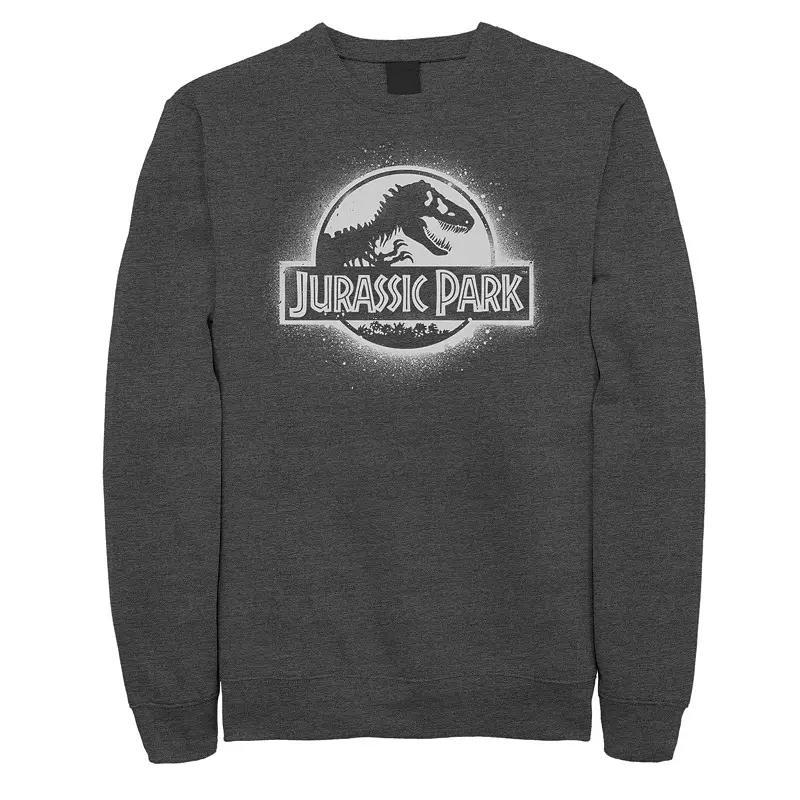 Men's Jurassic Park All White Spray Paint Stencil Movie Logo Sweashirt, Size: XL, Grey Heather Product Image