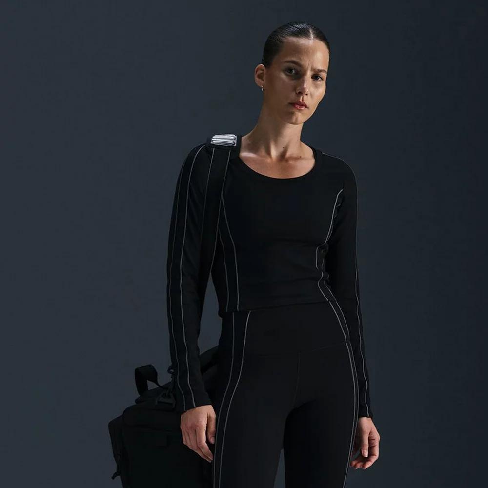 Women's Nike One Fitted Dri-FIT Long-Sleeve Cropped Top, Size: Small, Black Product Image