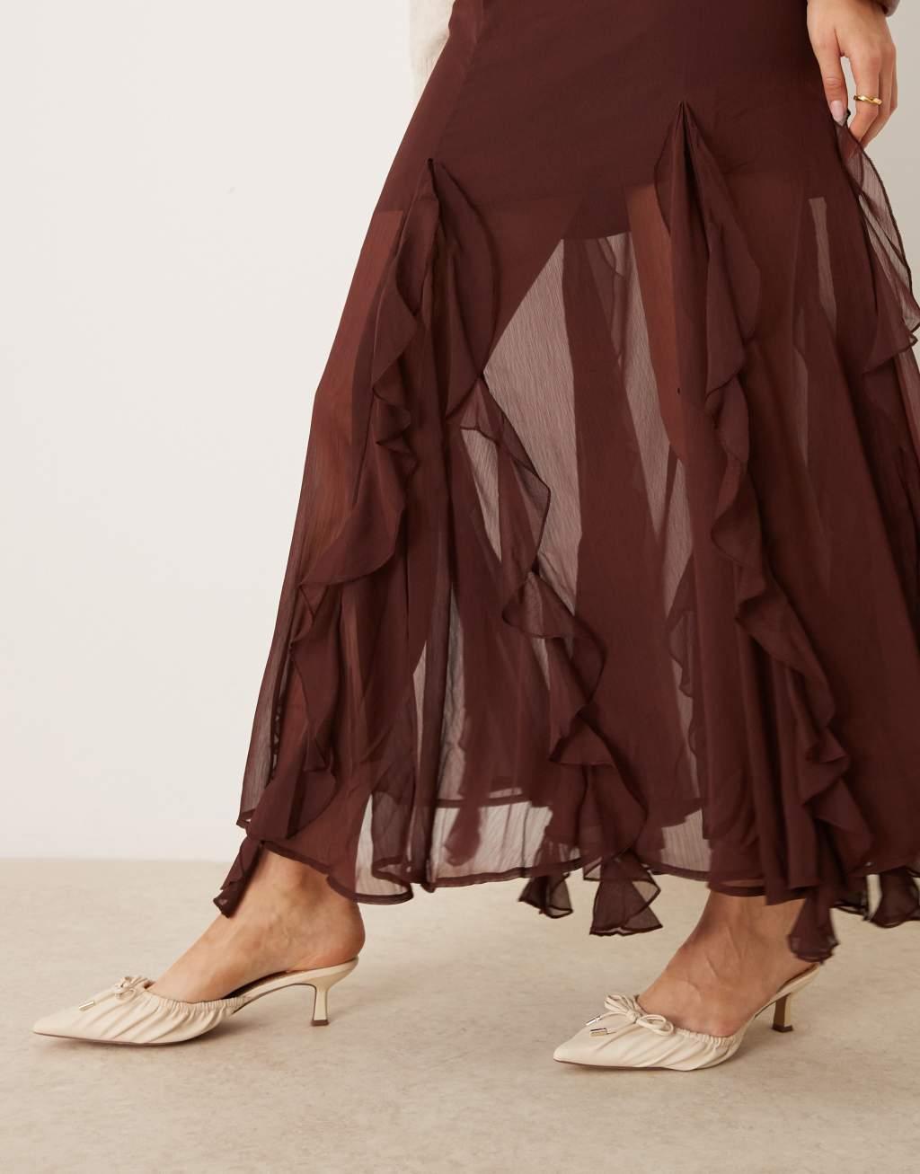 Miss Selfridge godet insert maxi skirt in brown Product Image