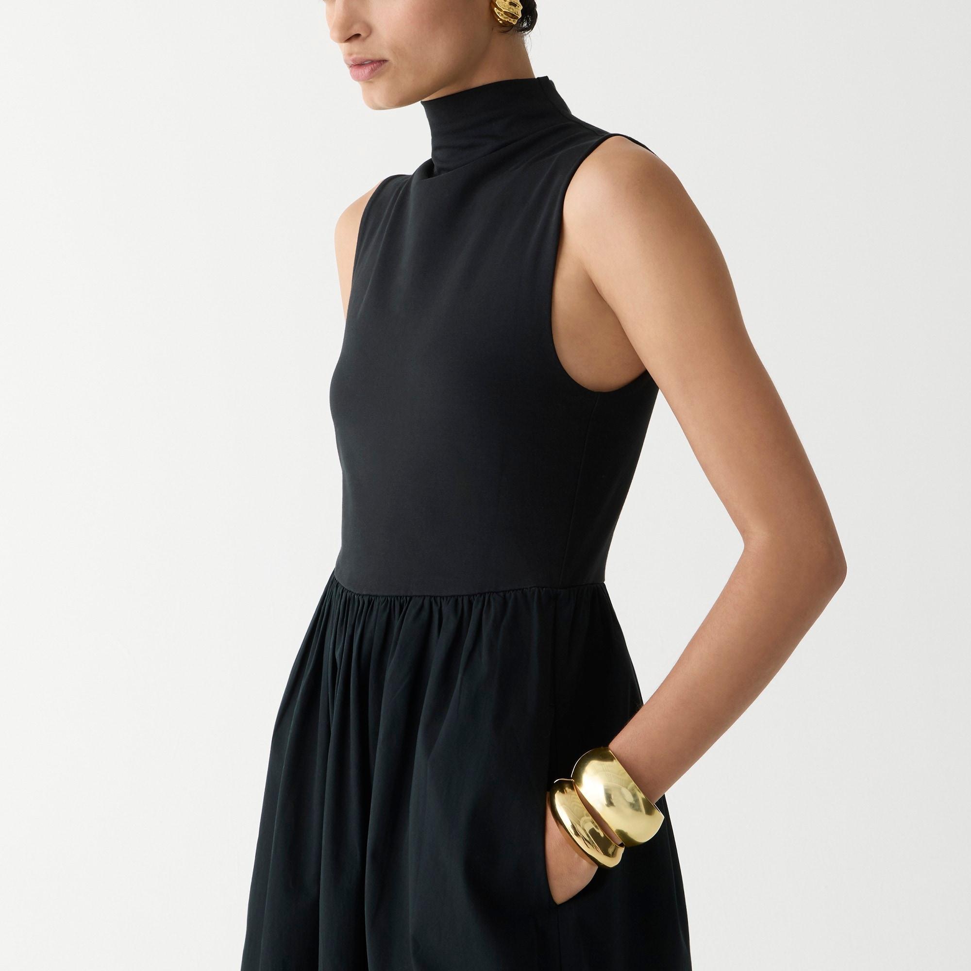 Fitted knit mockneck dress with poplin skirt Product Image