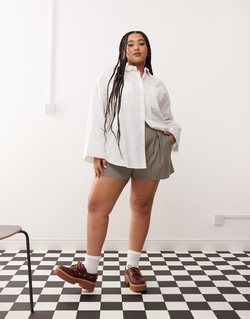 COLLUSION Plus poplin oversized shirt in white Product Image