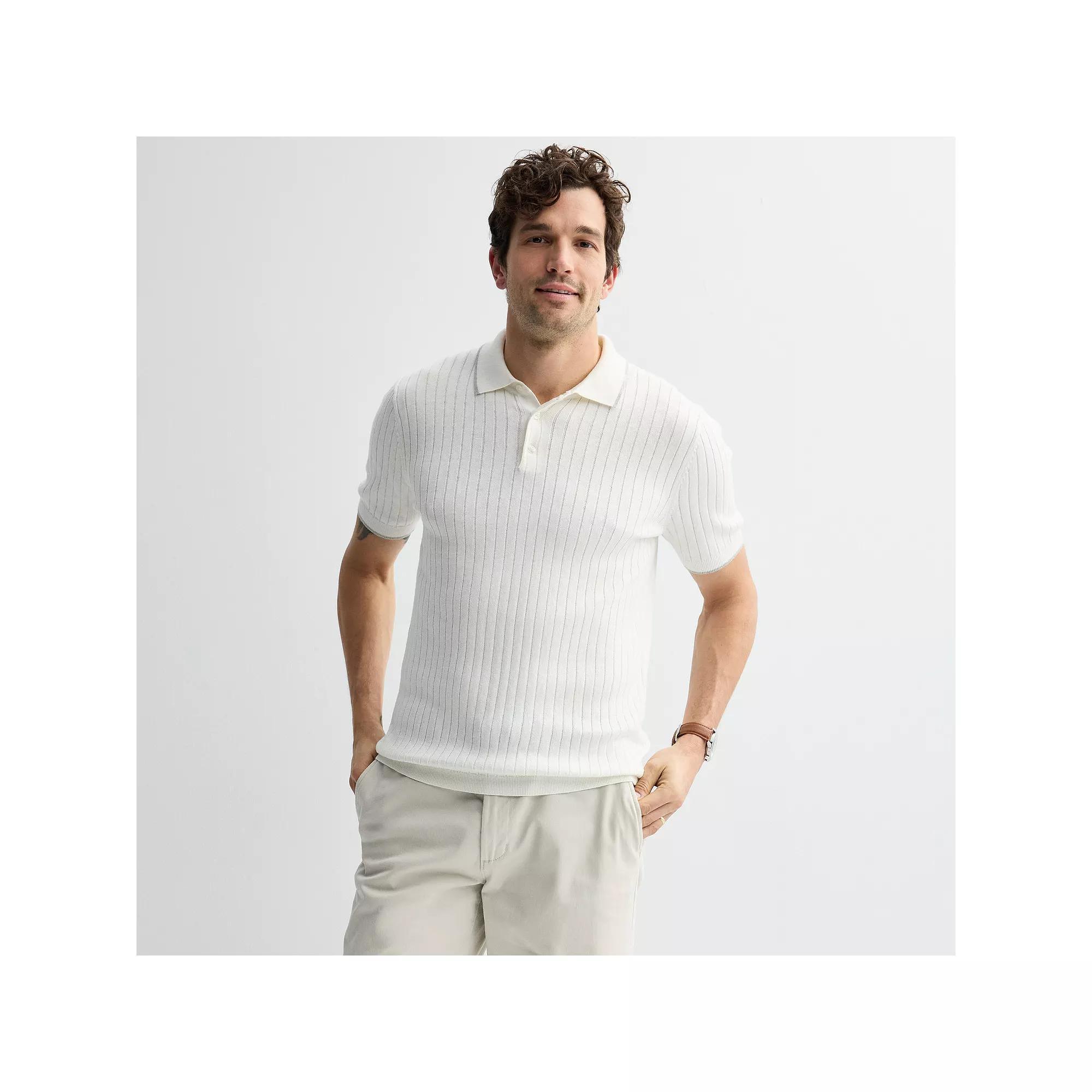 Men's Sonoma Goods For Life® Tipped Sweater Polo, Size: Medium, Ivory Grey Tipped Product Image
