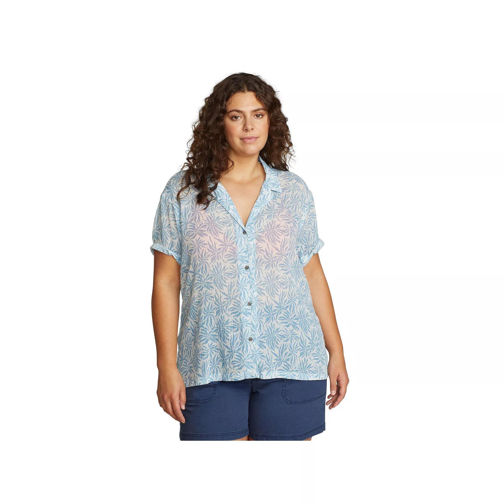 Plus Size Eddie Bauer Short-Sleeve Packable Camp Shirt, Women's, Size: 1XL, Seagreen Product Image