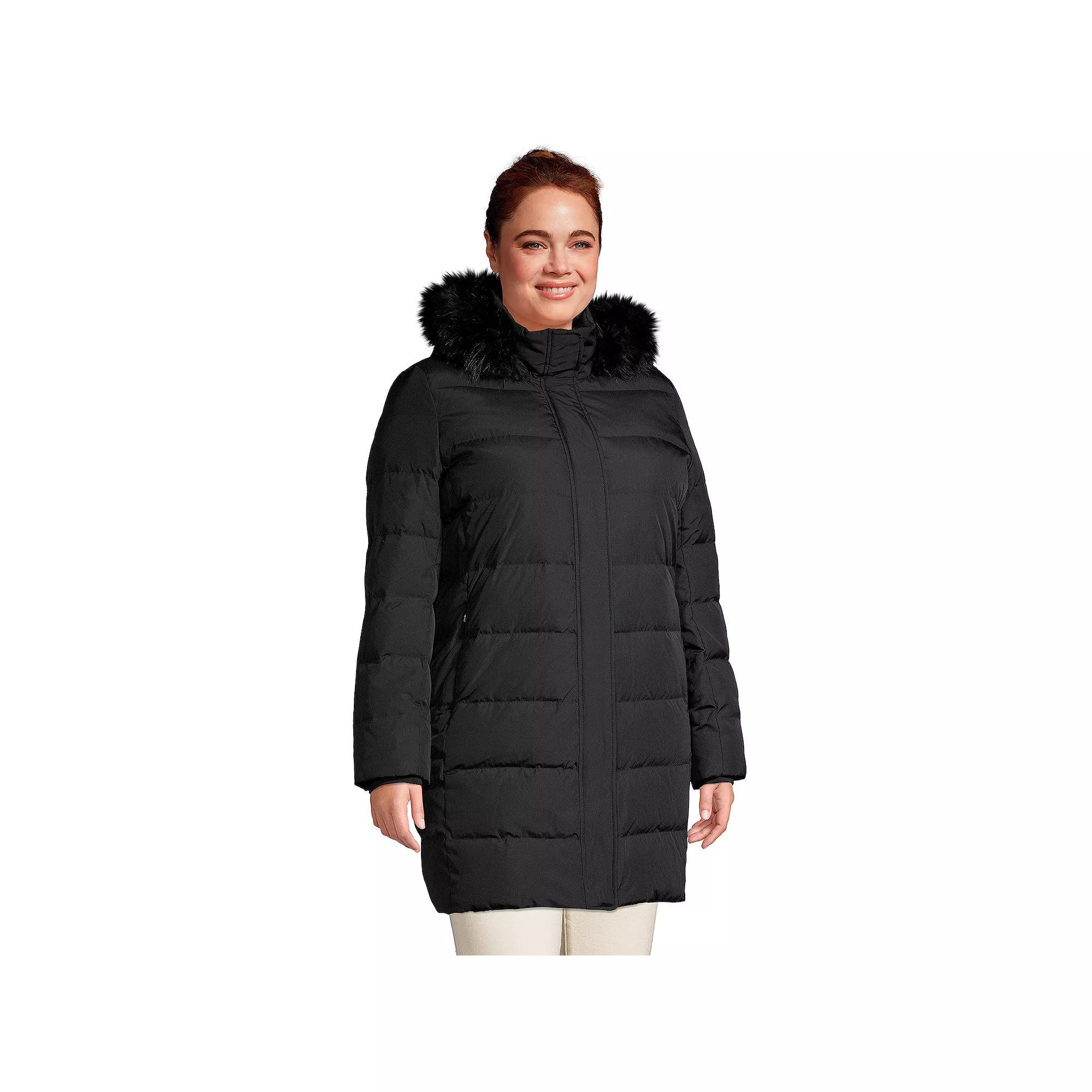 Plus Size Lands' End Faux-Fur Hood Long Down Winter Coat, Women's, Size: 3XL, Black Product Image
