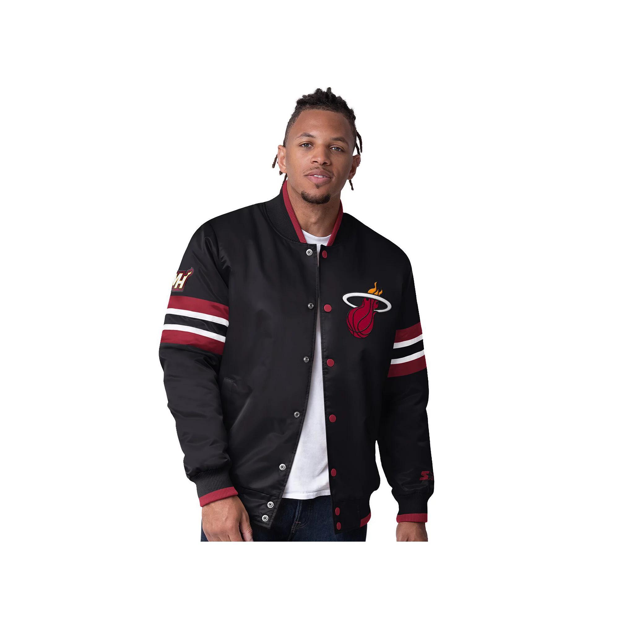 Men's Starter Black Miami Heat Scout Varsity Satin Full-Snap Jacket, Size: 2XL Product Image
