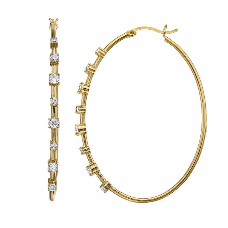 Cubic Zirconia Oval Hoop Earrings, Women's, Silver Tone Product Image
