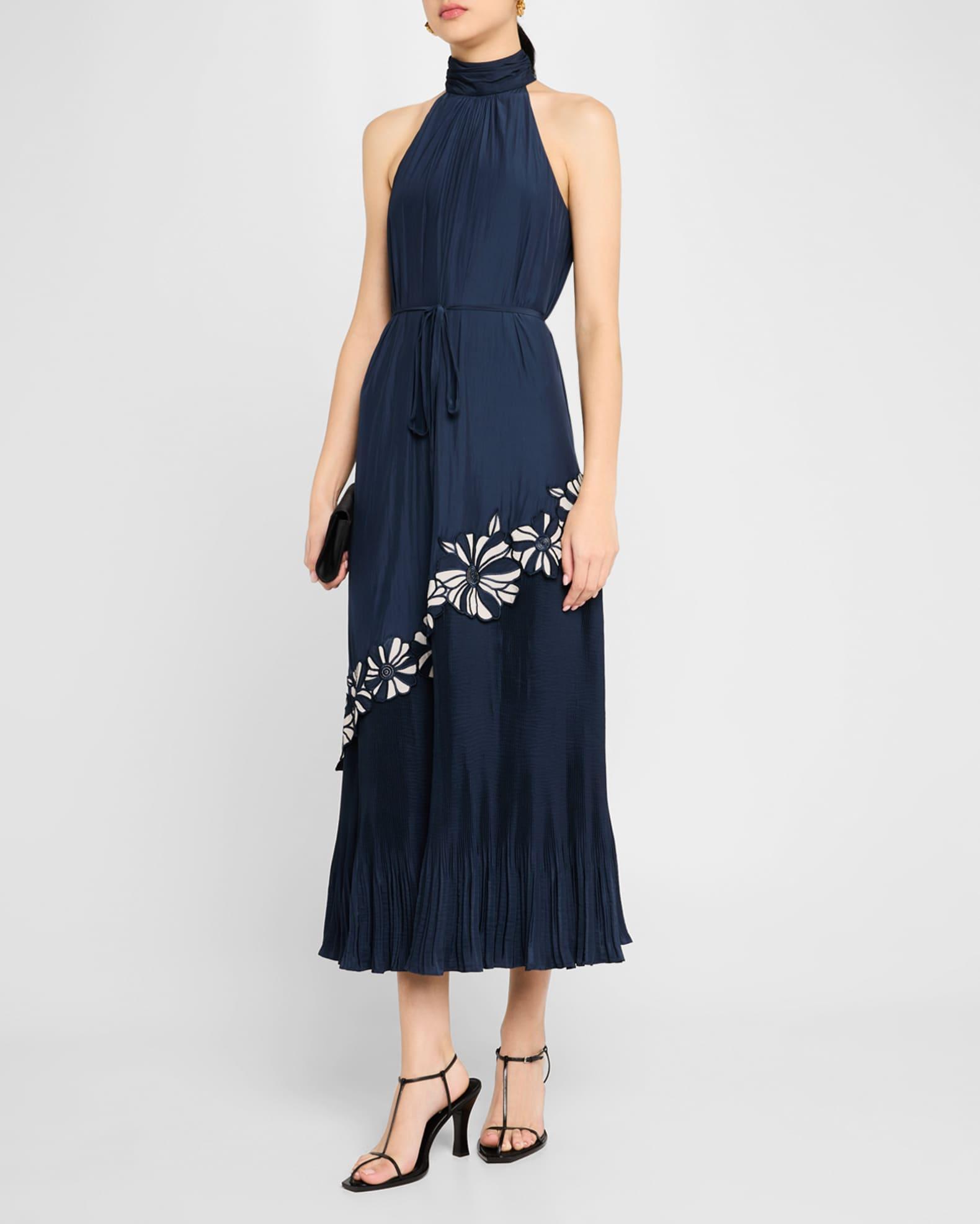 Eleah Floral Embroidered Halter Midi Dress Product Image