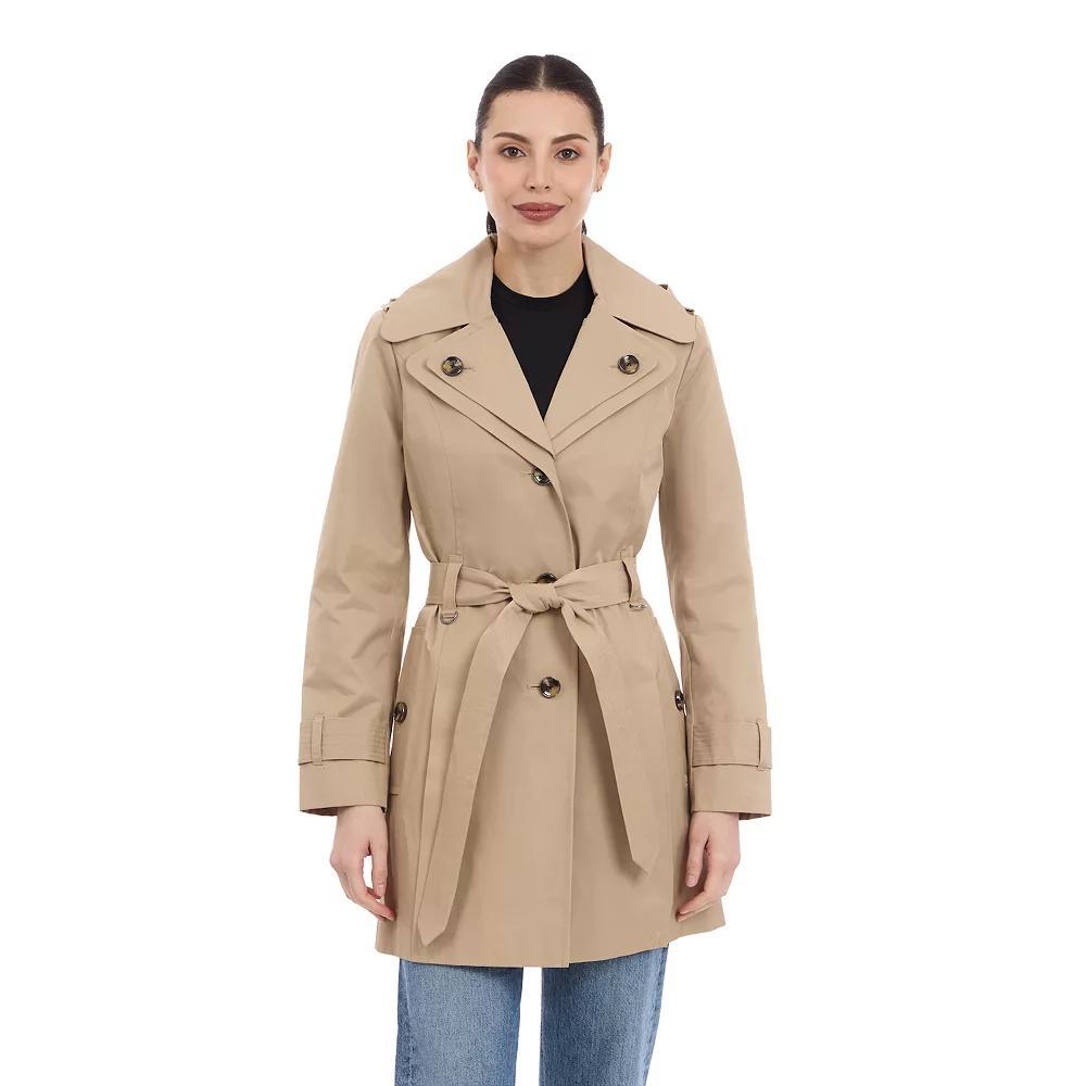 Women's London Fog Double-Lapel Removable Hood Belted Trench Coat, Size: Small, Grey Product Image
