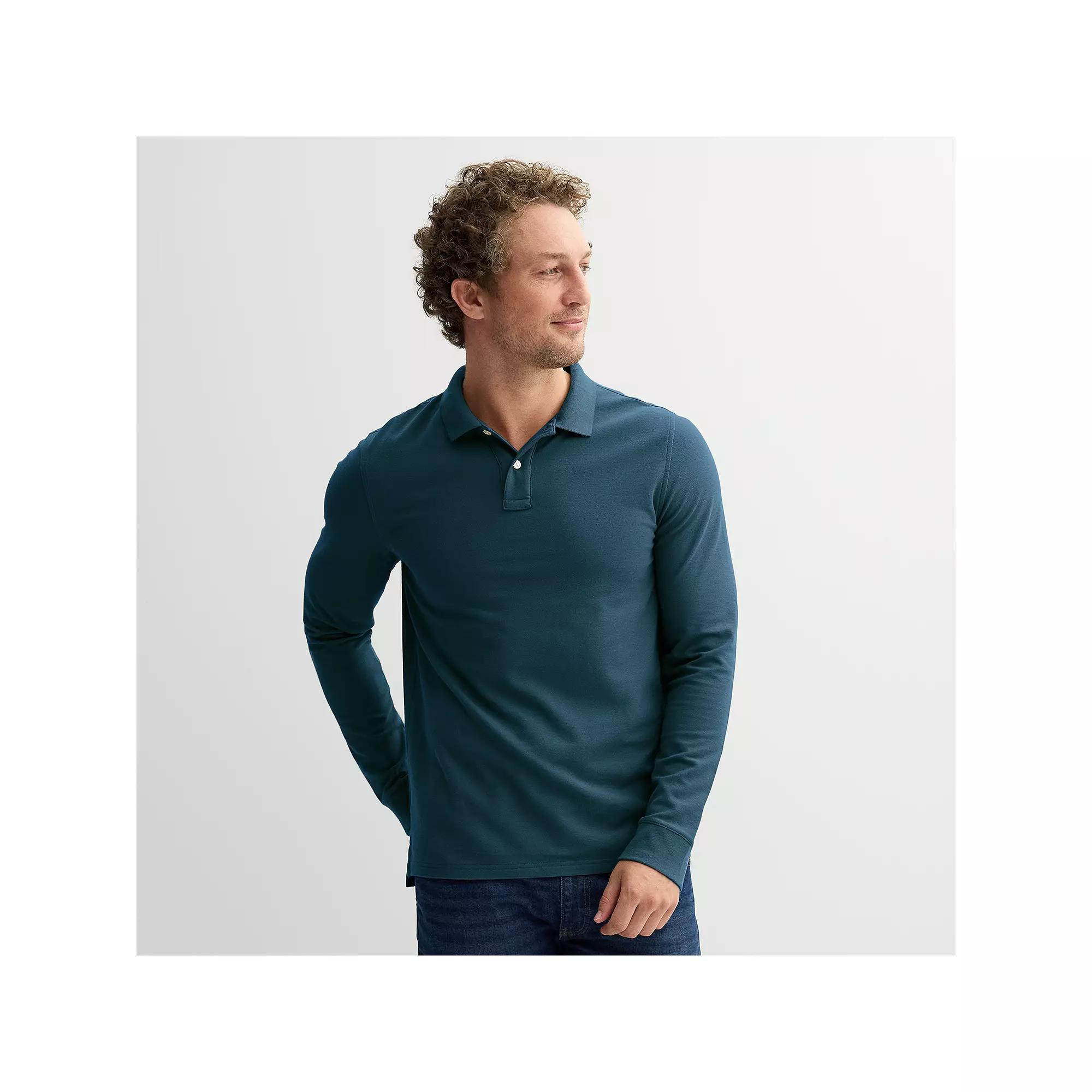 Men's Sonoma Goods For Life® Long Sleeve Pique Polo, Size: XL, Brown Product Image