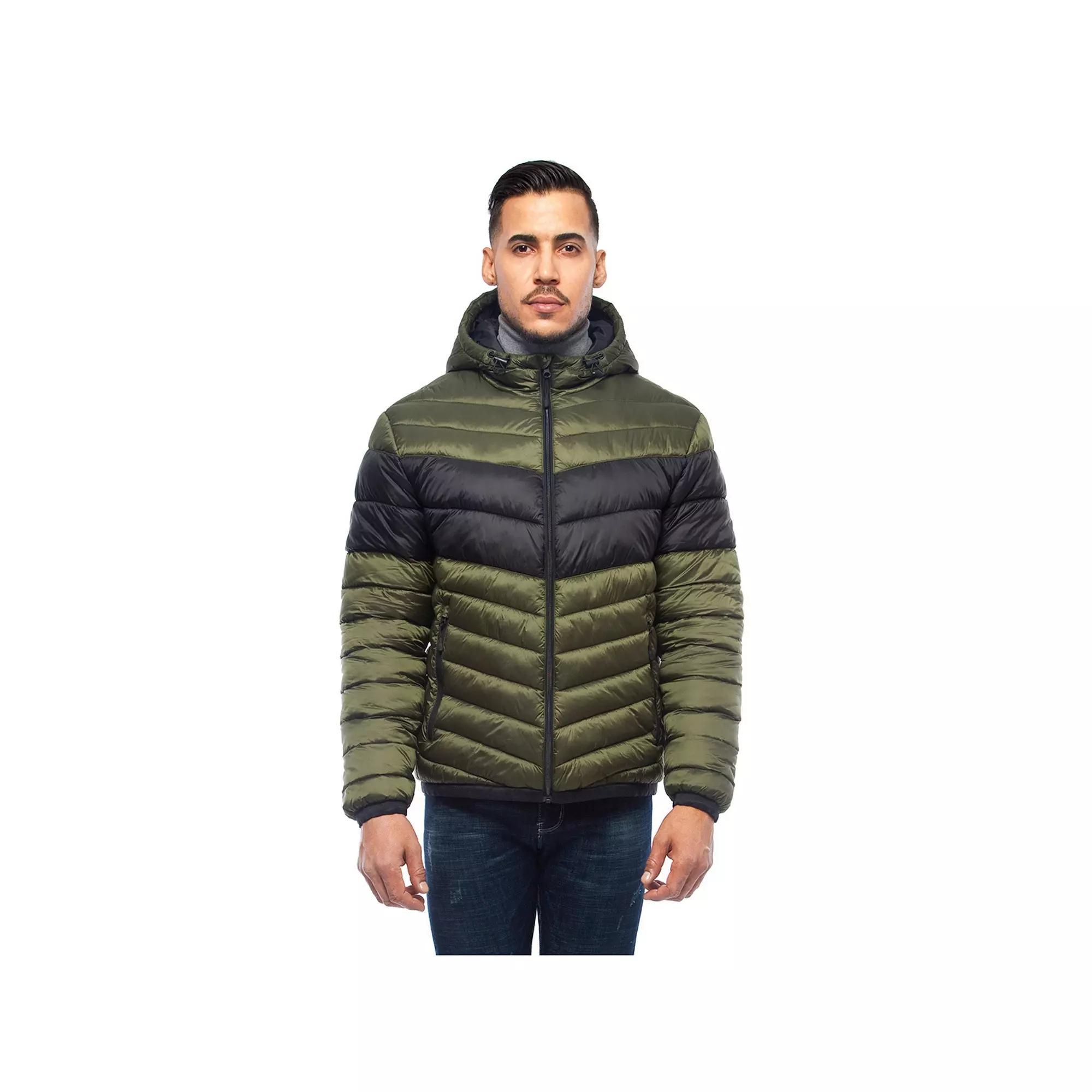 Men's Rokka&Rolla Lightweight Hooded Puffer Jacket, Size: XL, Black Green Product Image