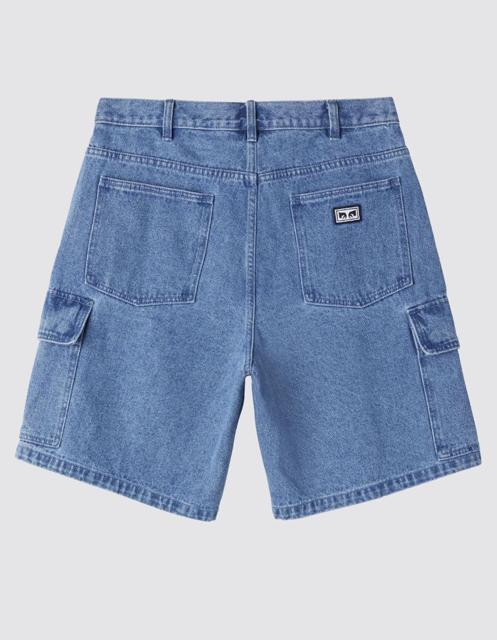OBEY Bigwig Mens Baggy Denim Cargo Shorts - LIGHT WASH Product Image