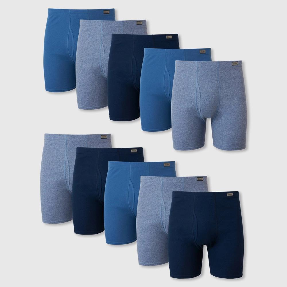 Hanes Men's ComfortSoft Waistband Moisture-Wicking Cotton Boxer Briefs 10pk - Blue L: Tagless, Breathable Fabric Product Image