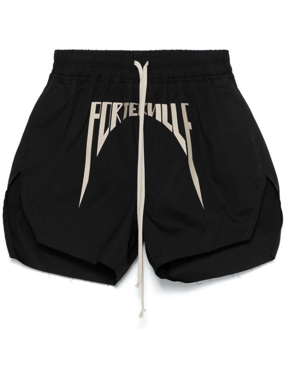 RICK OWENS Motif-embroidered Track Shorts In 0908 Black/pearl Product Image