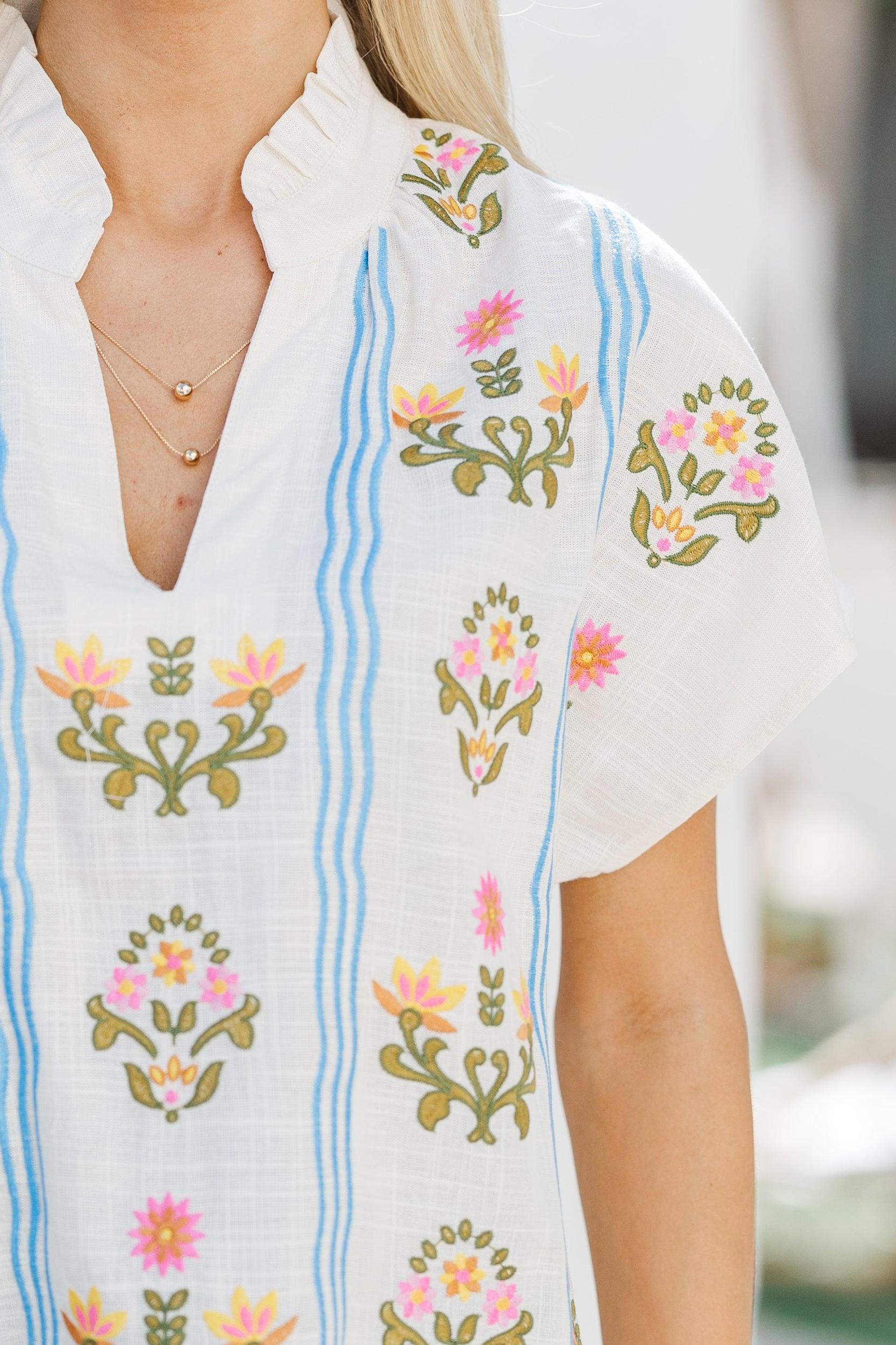 THML: The Lively Cream Medallion Blouse Female Product Image
