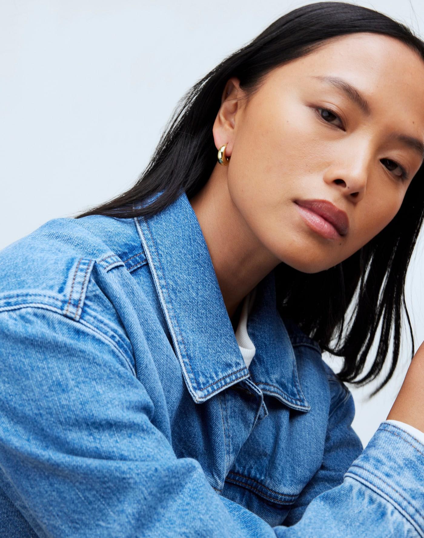 Demi-Fine Puffy Hoop Earrings Product Image