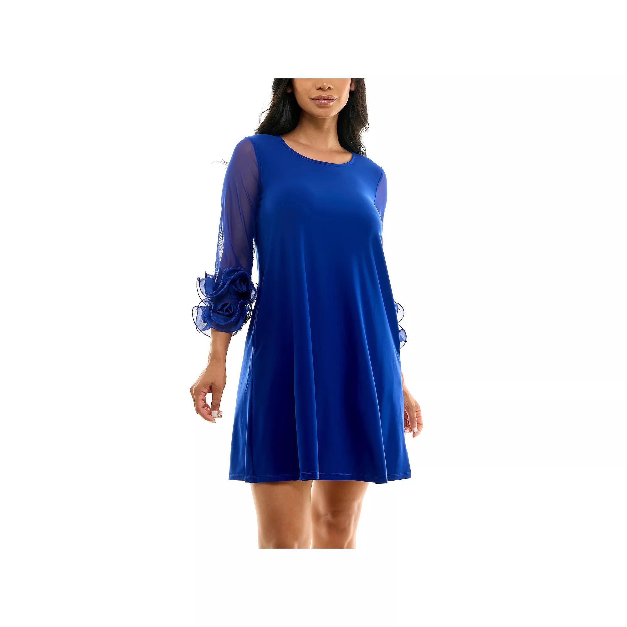 Womens Nina Leonard Ruffle-Sleeve Dress Deep Blue Product Image