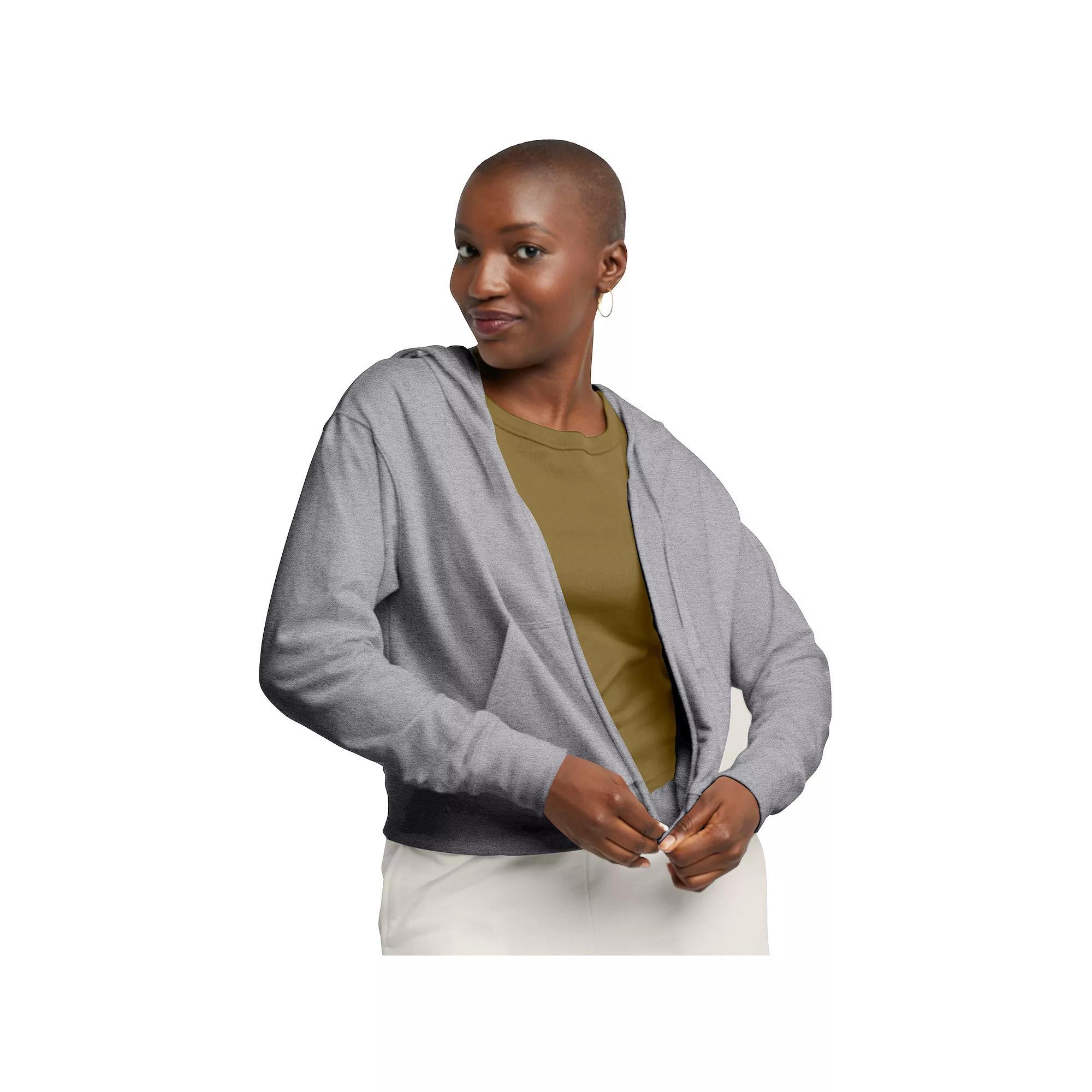 Women's Hanes® Originals Full-Zip French Terry Hoodie, Size: Medium, Black 50r Pe Grey Product Image