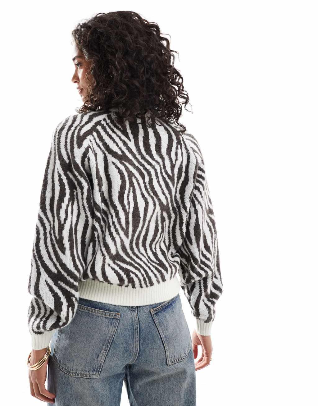 Threadbare high neck knit sweater in zebra print Product Image