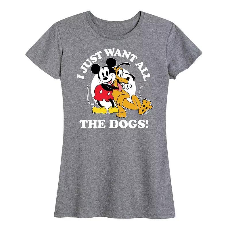 Disney's Mickey Mouse & Pluto Women's Just Want All Dogs Graphic Tee, Size: Medium, Grey Blue Product Image