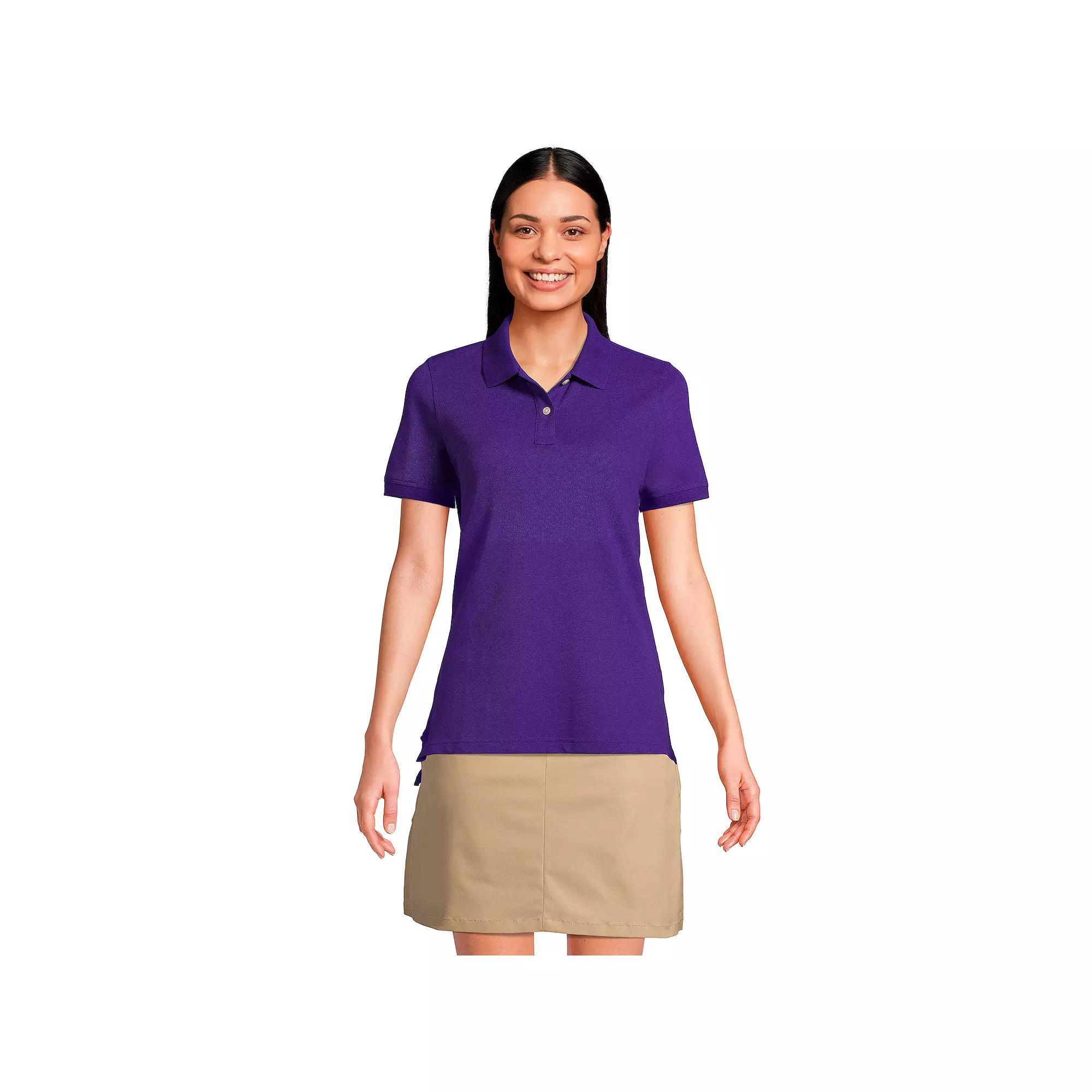 Womens Lands End School Uniform Short Sleeve Mesh Polo Shirt Classic Blue Product Image