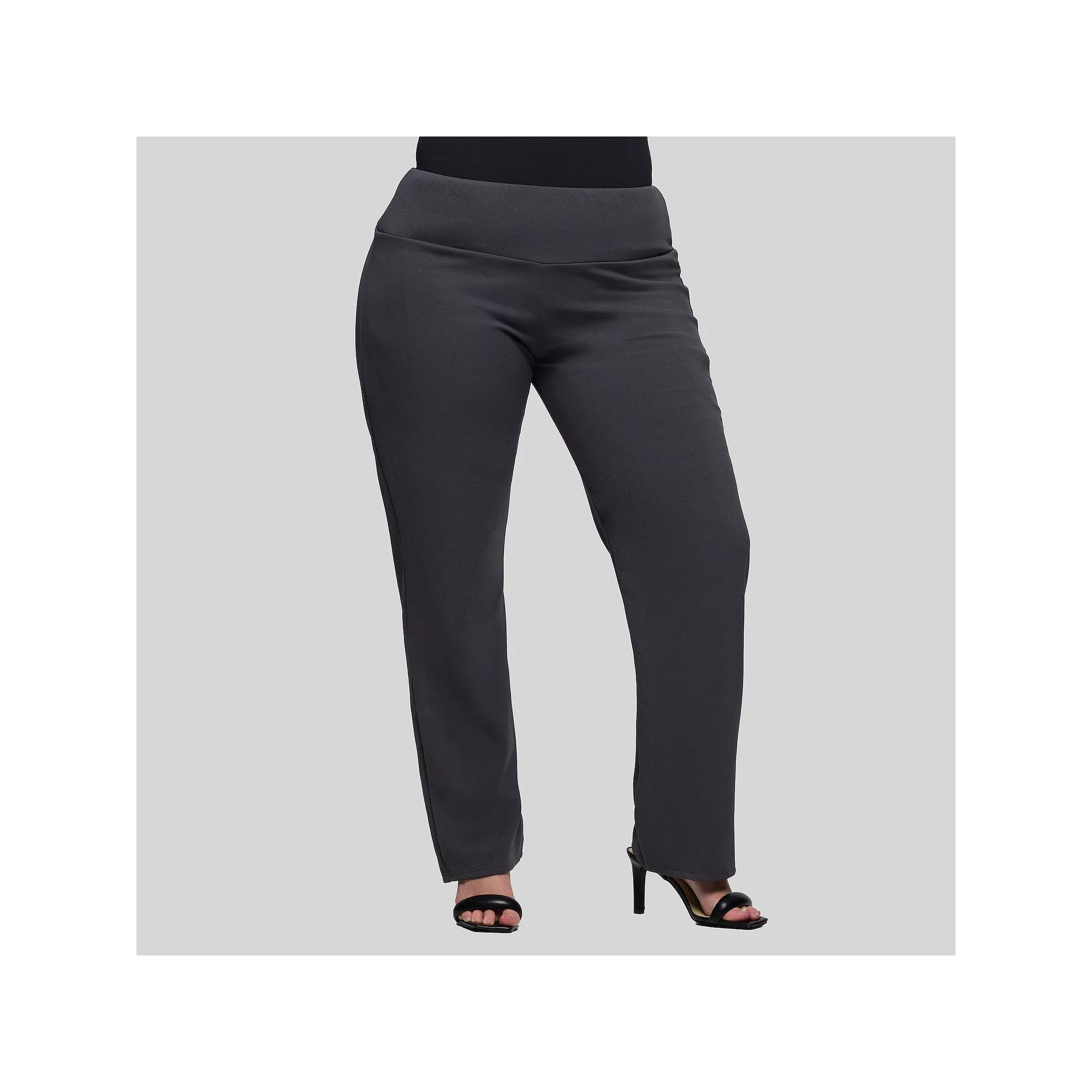Plus Size 24Seven Comfort Apparel Comfortable Stretch High-Rise Dress Pants, Women's, Size: 2XL, Grey Product Image