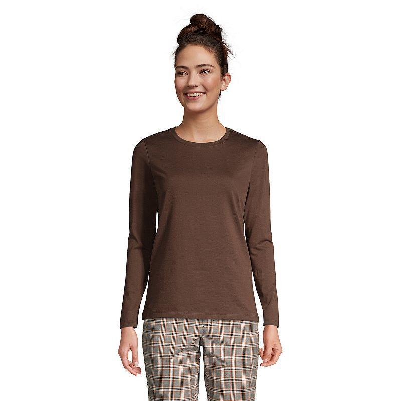 Petite Lands' End Relaxed-Fit Supima Long Sleeve Cotton Crewneck Tee, Women's, Size: XS Petite, Black Product Image