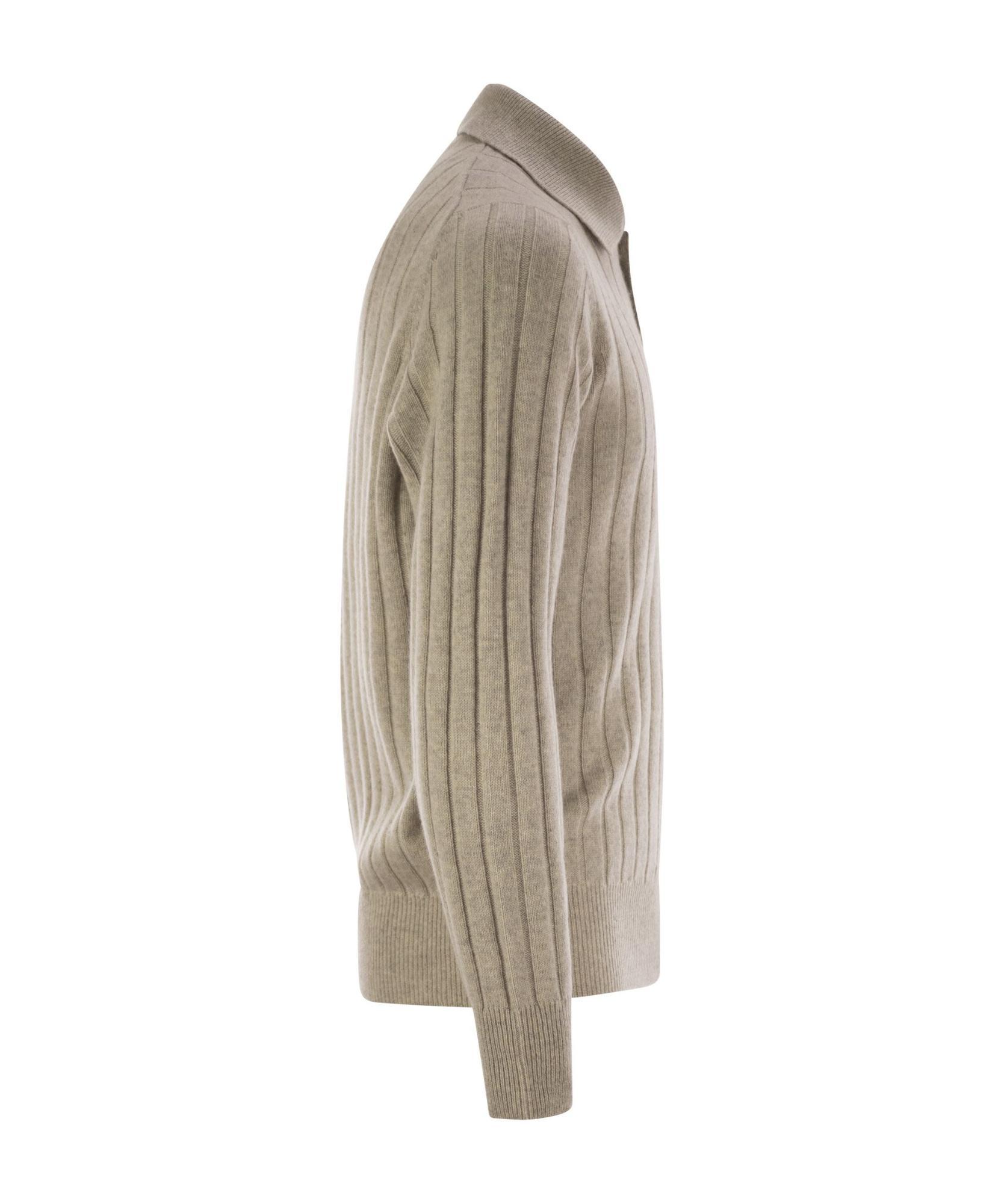BRUNELLO CUCINELLI Cashmere Knit Polo Shirt In Grey Product Image