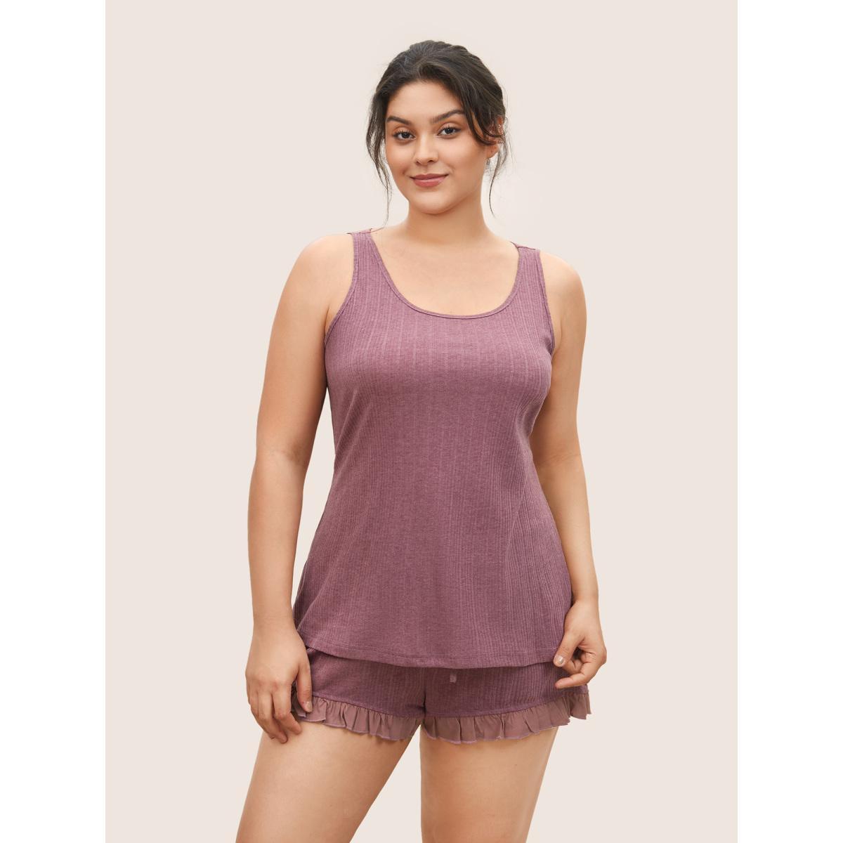 Plus Size Texture Patchwork Ruffles Drawstring Loungewear Set Women DustyPink Texture Sleeveless Non Lounge Loungewear Sets BloomChic 28/5X Product Image