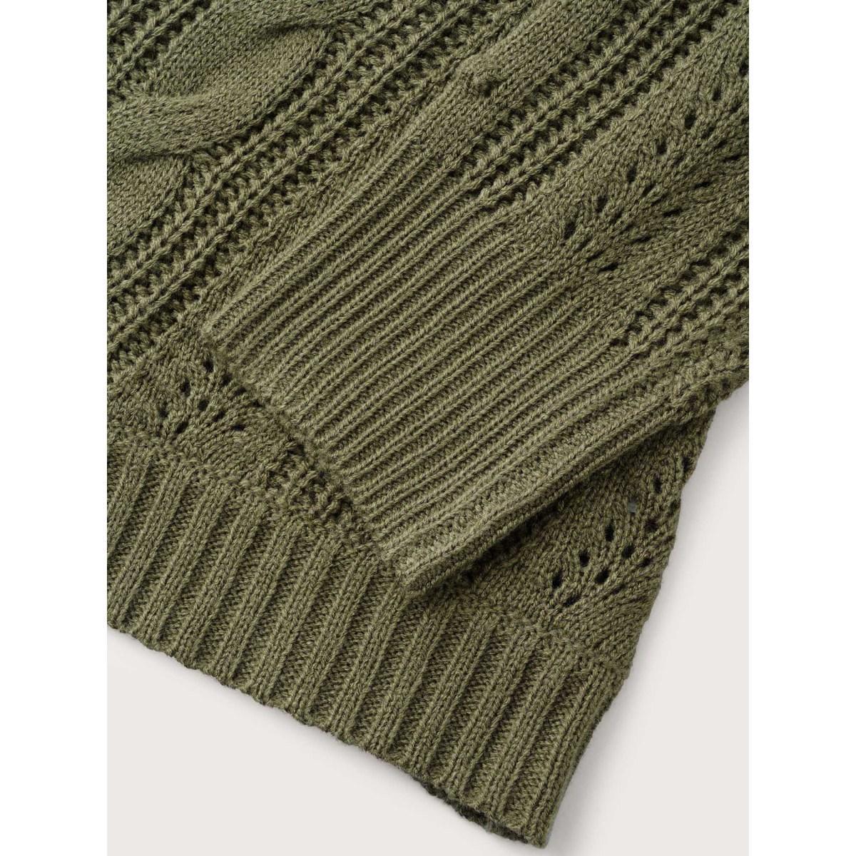 Plus Size Solid Round Neck Cable Knit Pullover ArmyGreen Women Casual Long Sleeve Round Neck Everyday Pullovers BloomChic 18-20/2X Product Image