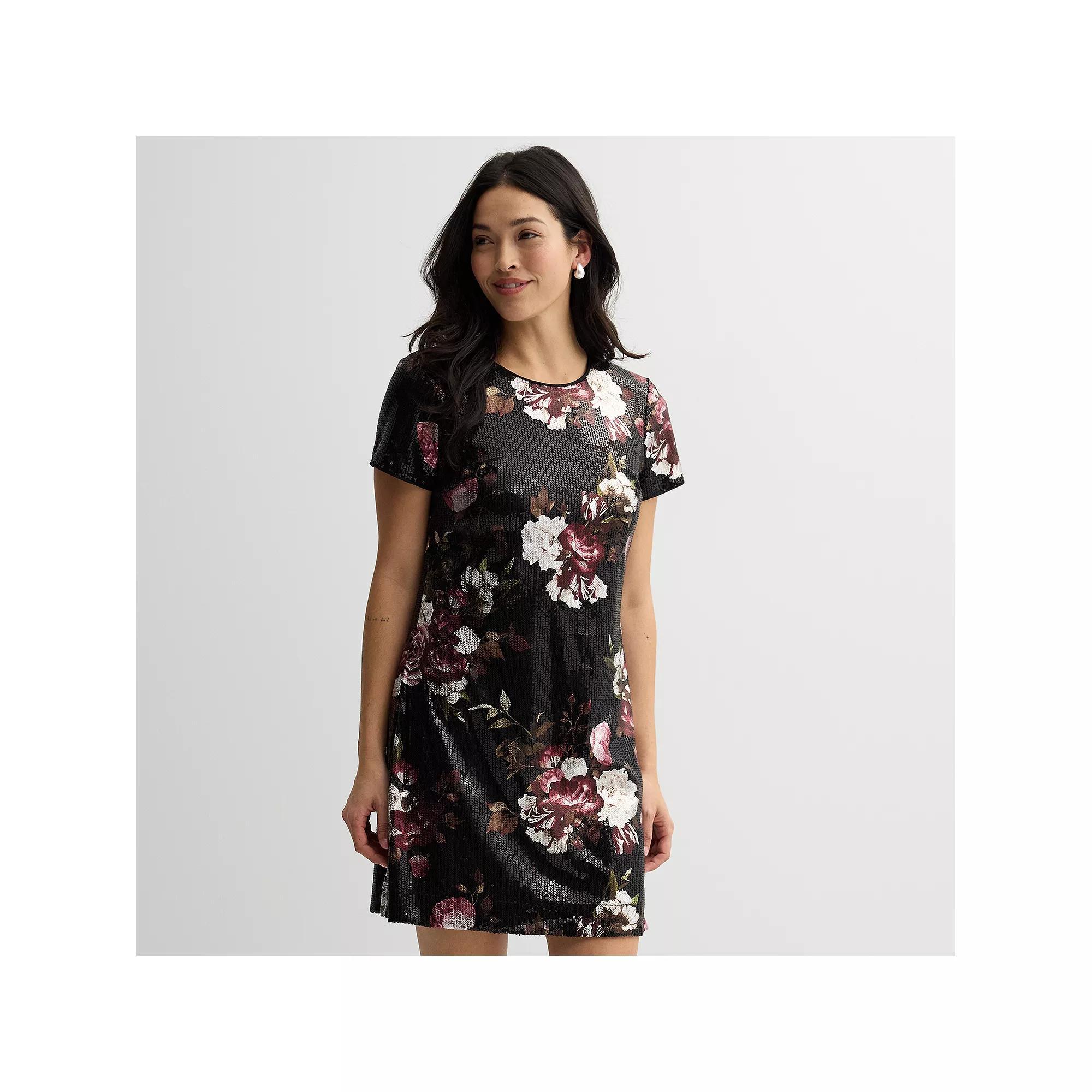 Womens London Times Short Sleeve Sequin Shift Dress Product Image