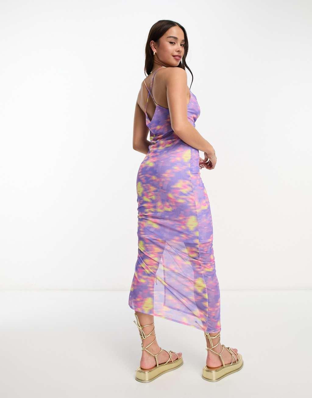 Monki mesh cami gathered midi dress Product Image