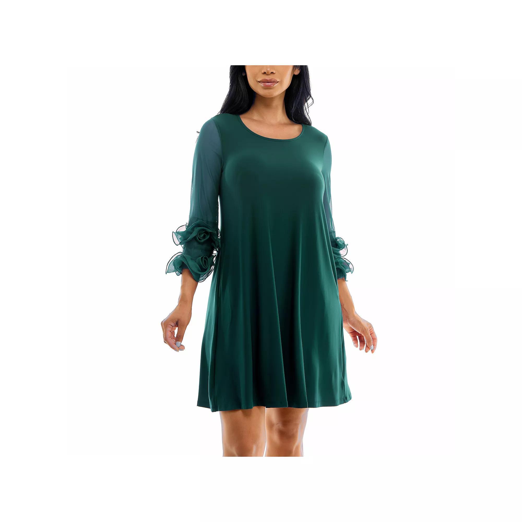 Womens Nina Leonard Ruffle-Sleeve Dress Deep Blue Product Image