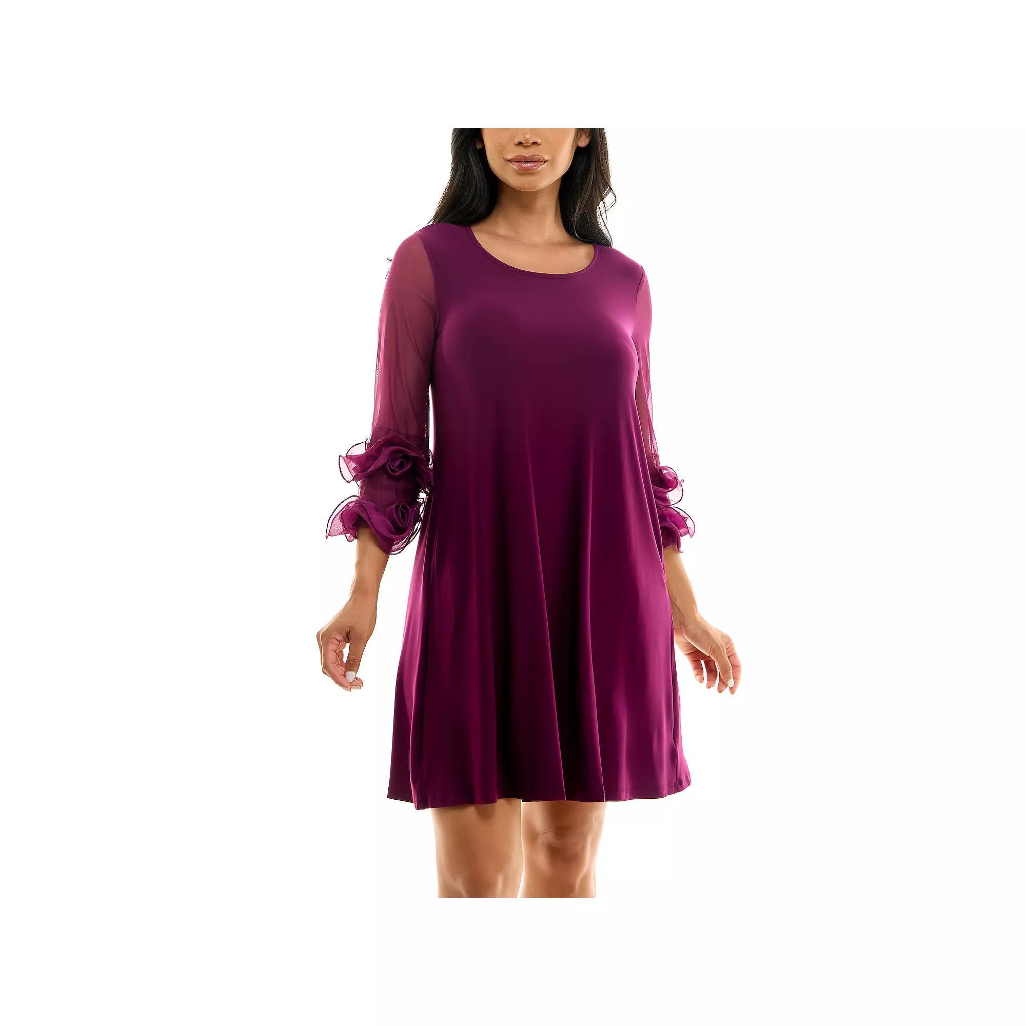 Womens Nina Leonard Ruffle-Sleeve Dress Deep Blue Product Image