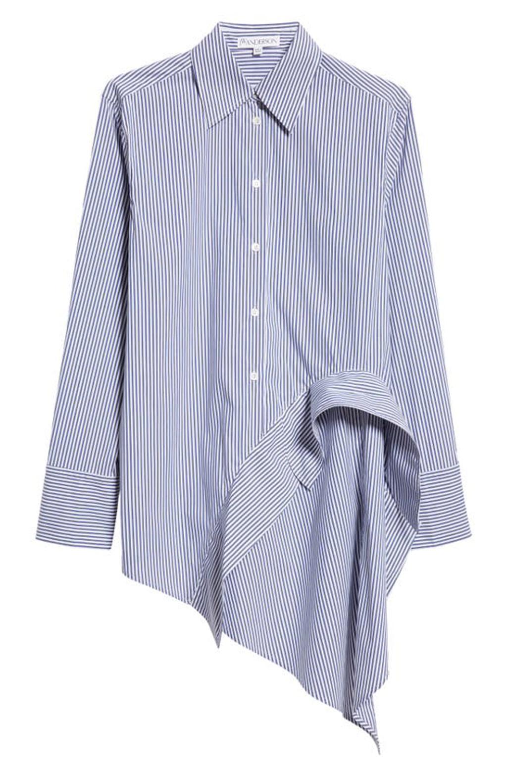 JW ANDERSON Deconstructed Asymmetric Stripe Cotton Blend Button-up Shirt In Blue_white Product Image
