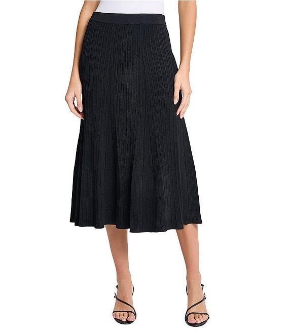 MISOOK Ribbed Knit Flared Pull-On Midi Skirt Product Image