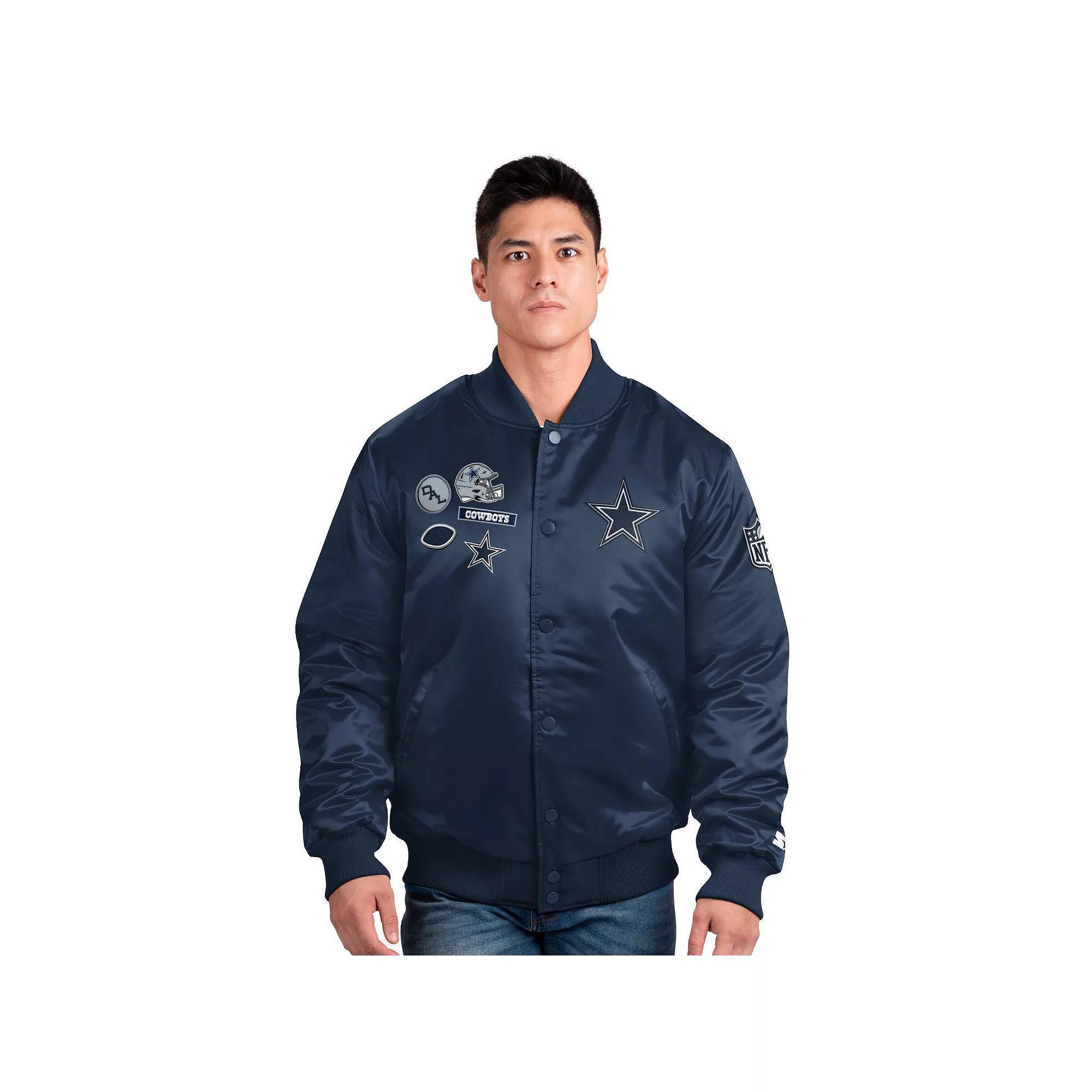 Men's Starter Navy Dallas Cowboys Exclusive Satin Full-Snap Varsity Jacket, Size: Small, Blue Product Image