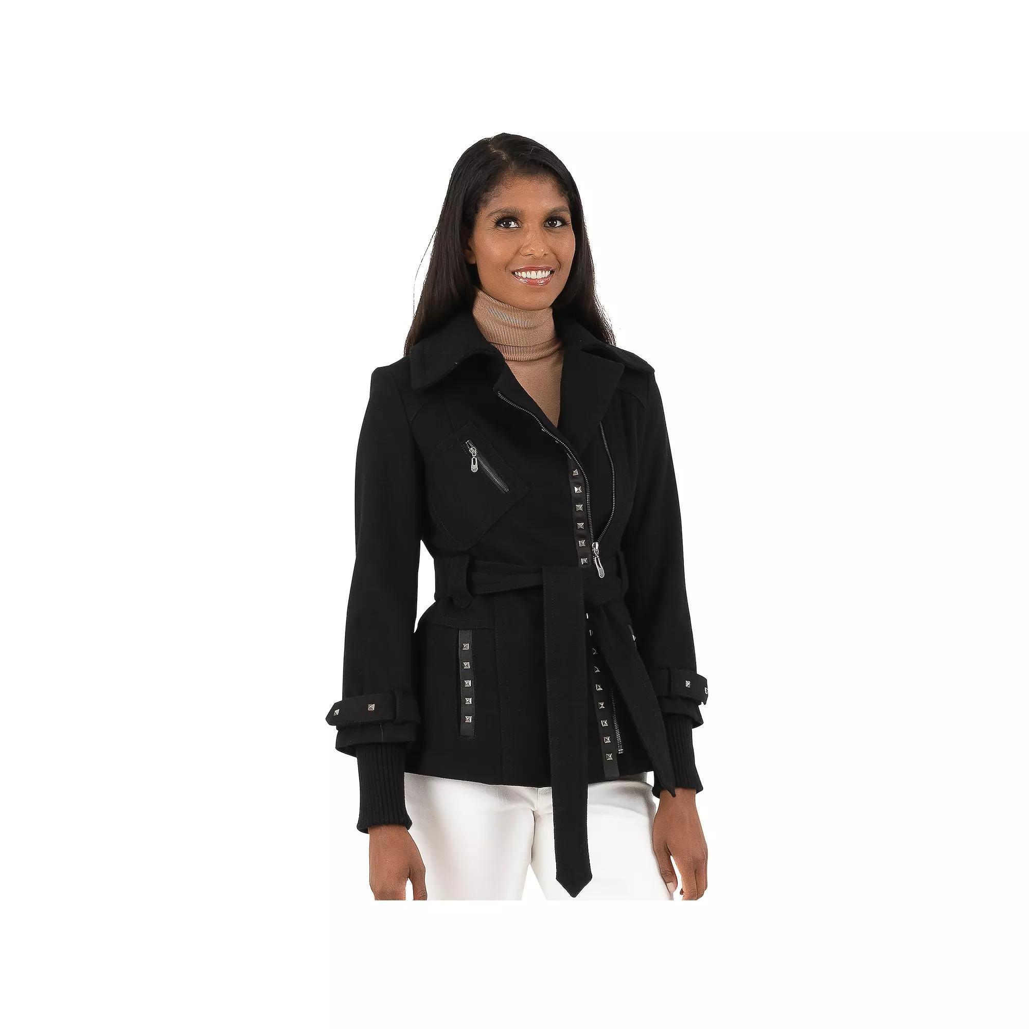 Women's Fleet Street Asymmetrical Belted Wool-Blend Coat, Size: Small, Black Product Image