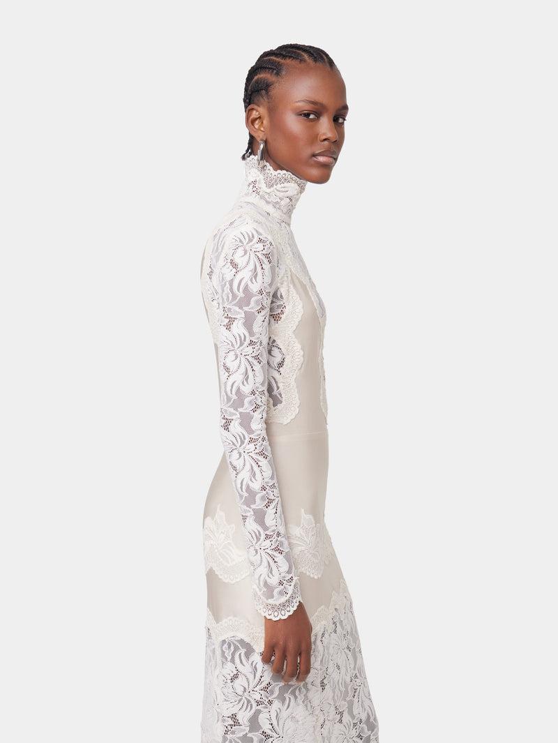 IVORY LONG DRESS IN LACE AND JERSEY Product Image