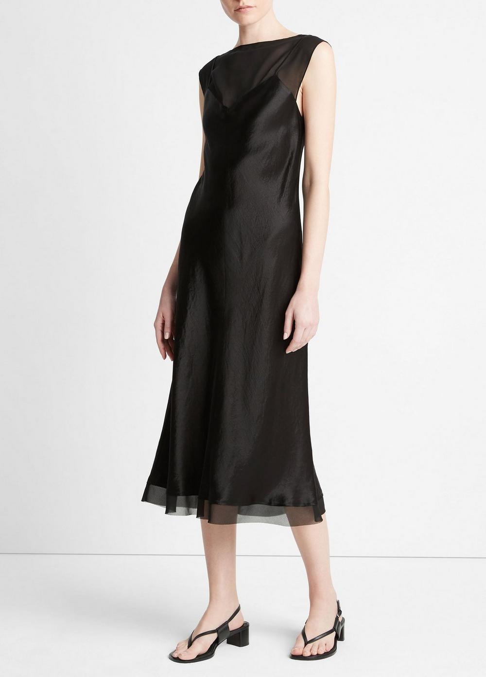 Womens Chiffon-Layered Satin Slip Dress, Champagne, Size L Vince Product Image