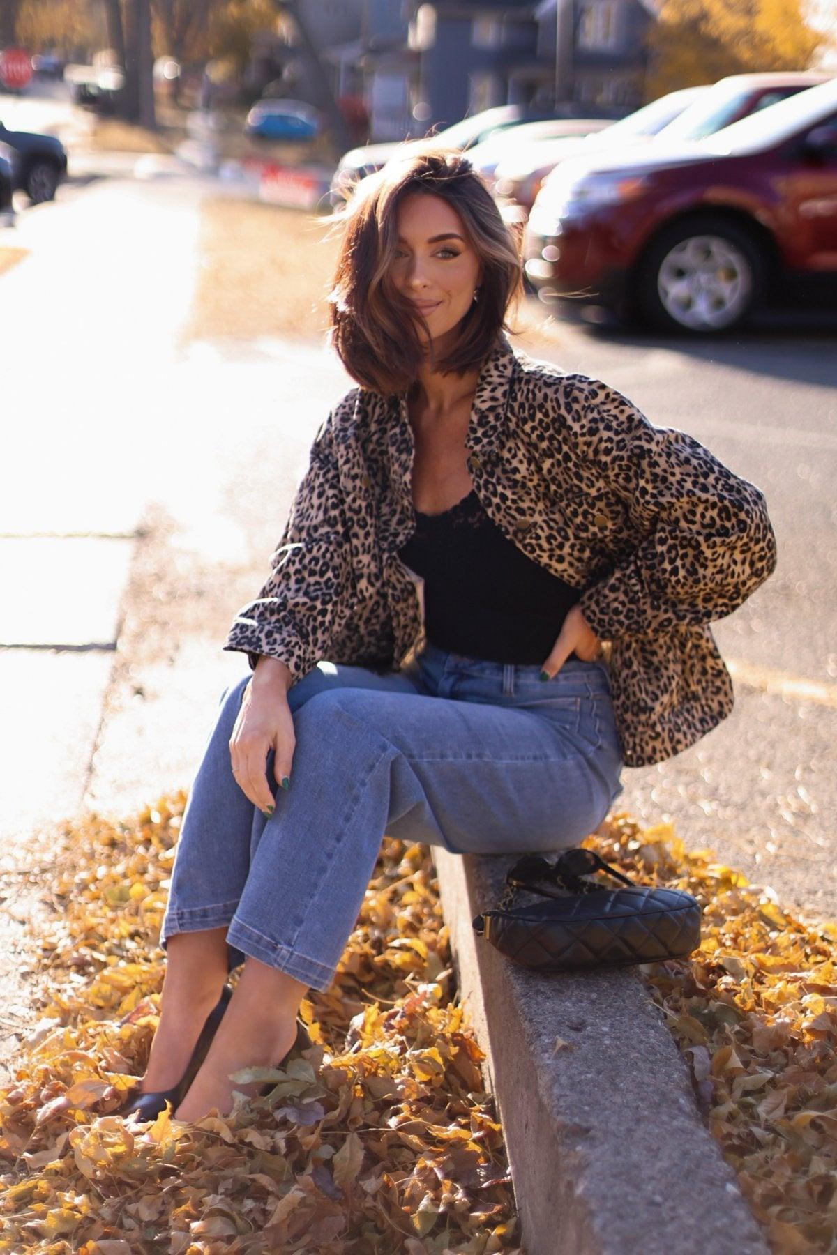 Taupe Leopard Print Oversized Jacket - FINAL SALE Female Product Image