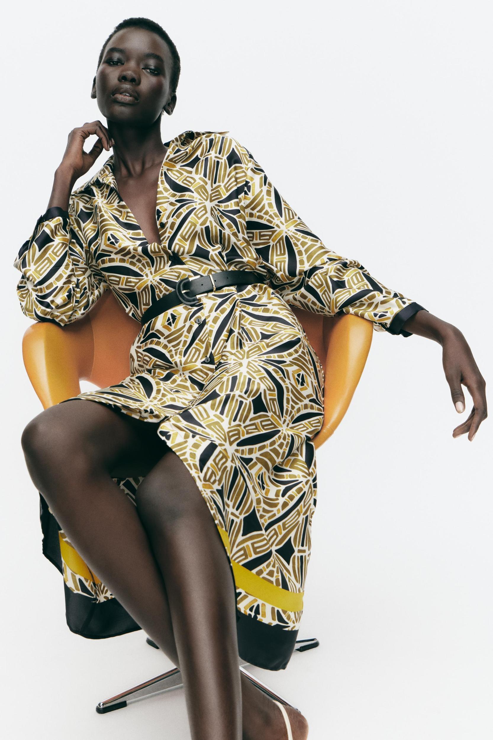 BELTED PRINTED DRESS Product Image