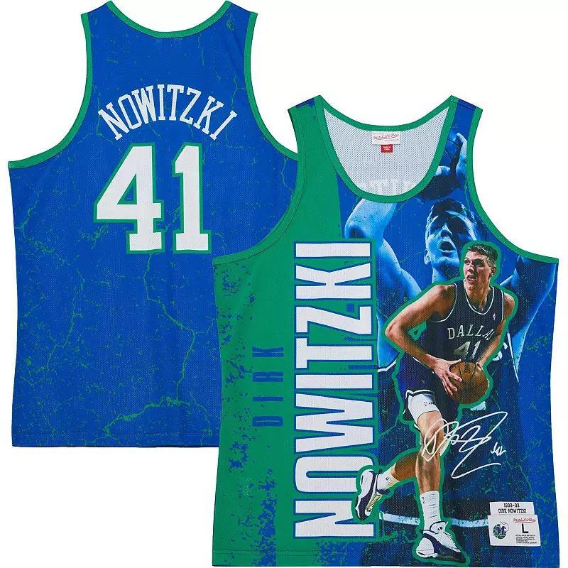 Men's Mitchell & Ness Dirk Nowitzki Blue Dallas Mavericks Hardwood Classics Player Burst Tank Top, Size: Small Product Image