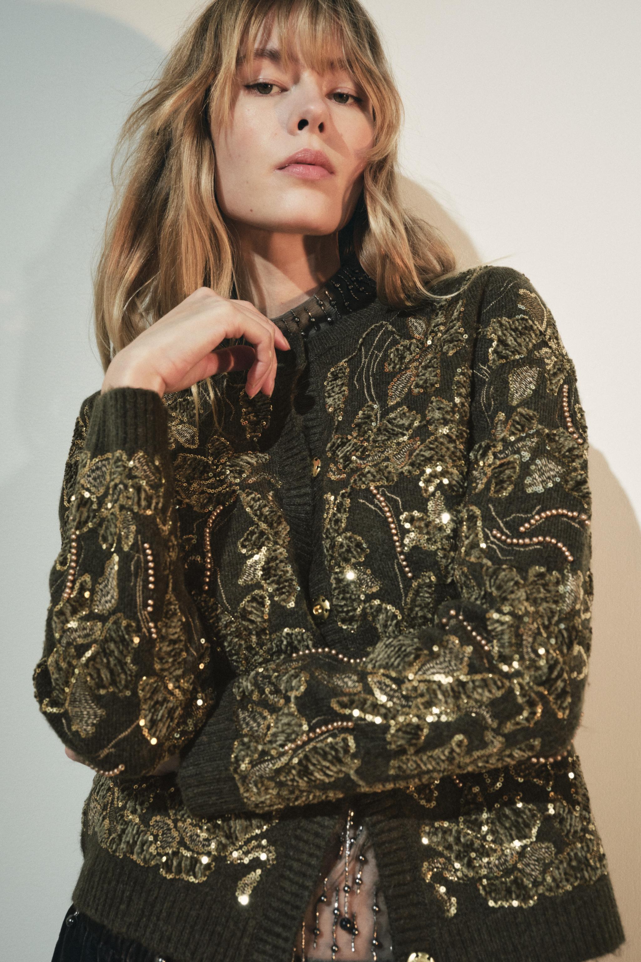 COMBINATION SEQUIN KNIT CARDIGAN Product Image