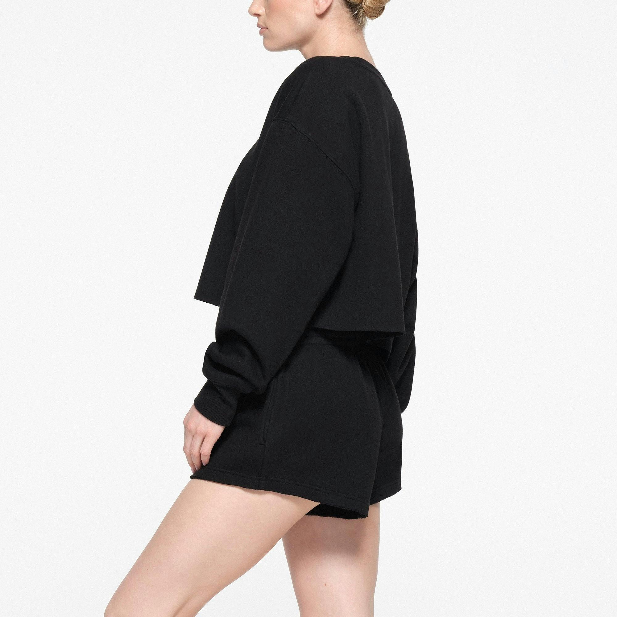 COTTON FLEECE CROPPED CREWNECK | ONYX Product Image