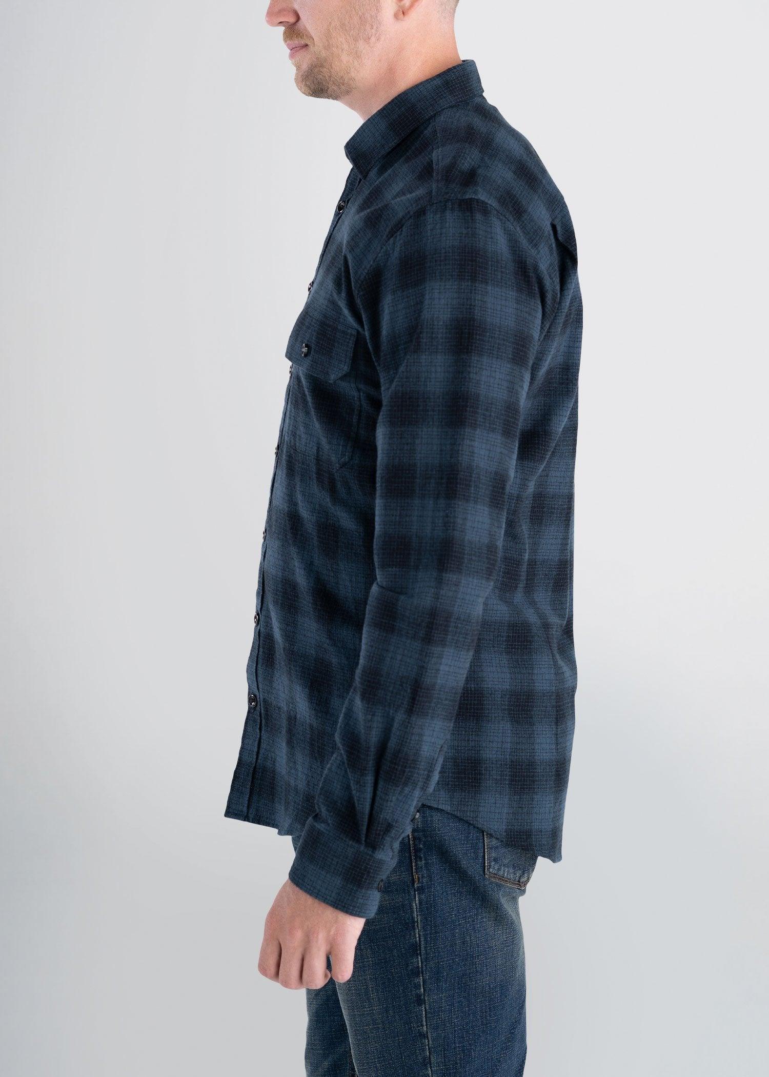 LJ&S Men's Tall Heavy Flannel Shirt in Army Plaid-Black & Spruce Blue Product Image