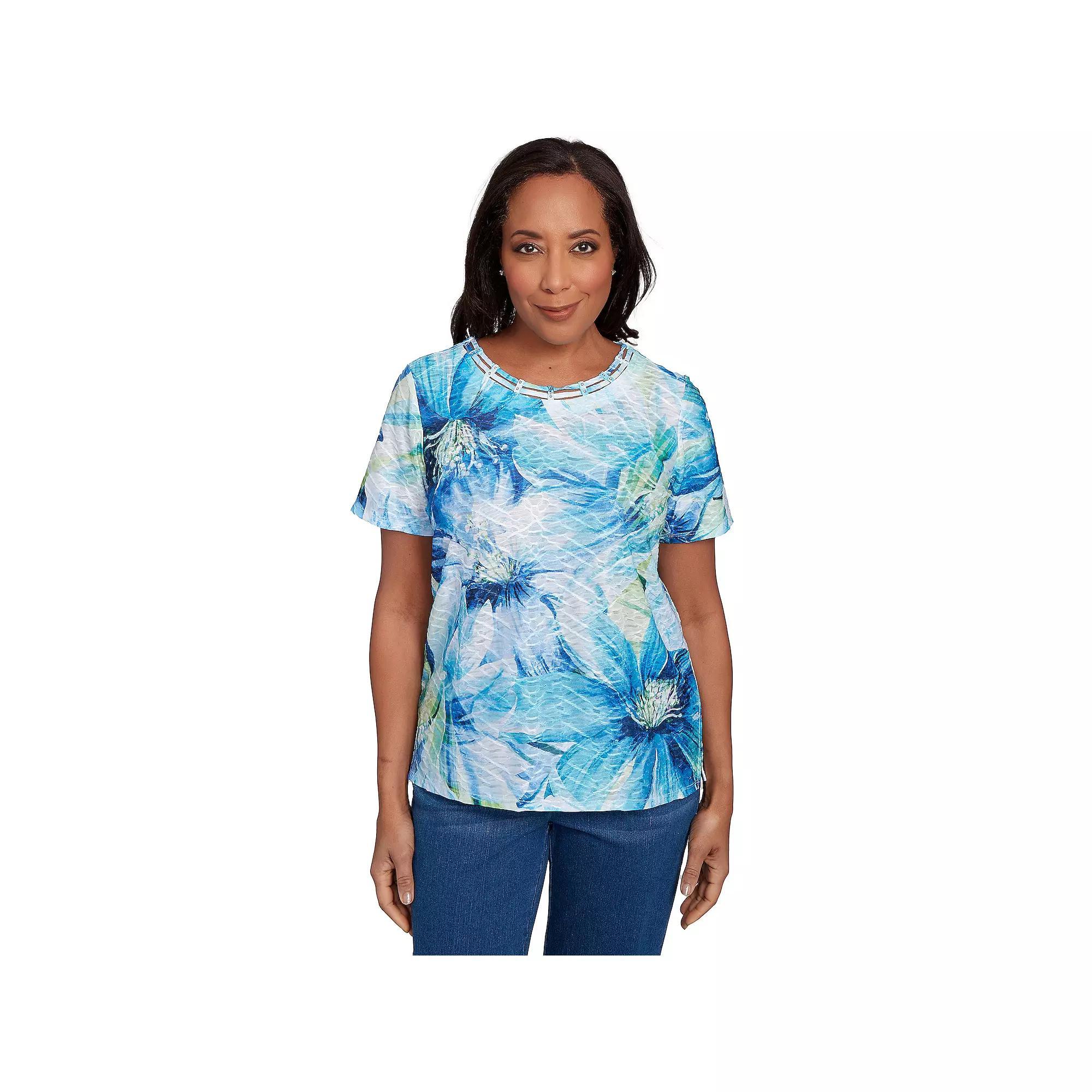Women's Alfred Dunner Dramatic Blue Floral Tee, Size: XL Product Image