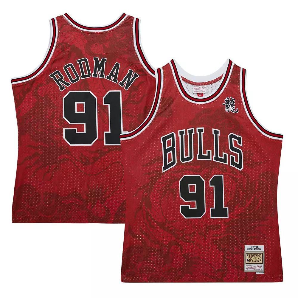 Men's Mitchell & Ness Dennis Rodman Red Chicago Bulls 1997/98 Hardwood Classics Asian Heritage 6.0 Swingman Throwback Player Jersey, Size: Medium Product Image